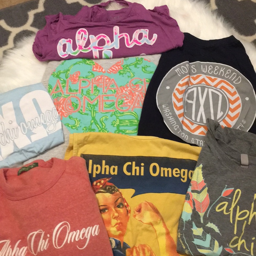 Alpha Chi Omega Shirts, Sweatshirts $50